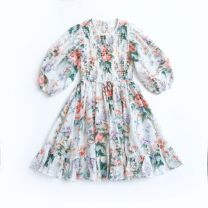 Petite Amalie Elbow Sleeve Shirred Dress - Rose Print