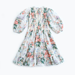 Petite Amalie Elbow Sleeve Shirred Dress - Rose Print