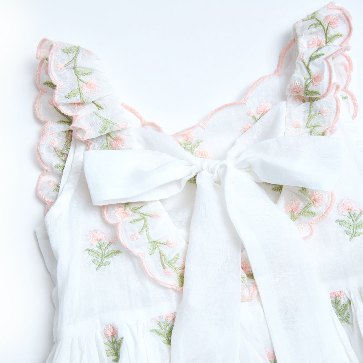 Petite Amalie Silk Embroidered Tie Back Dress - White/Pink
