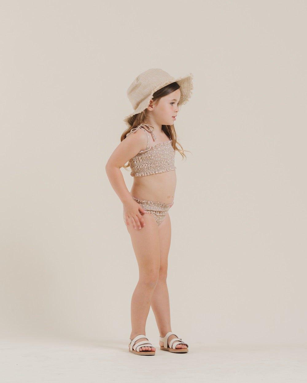 Rylee + Cru Dotty Smocked Bikini - Almond