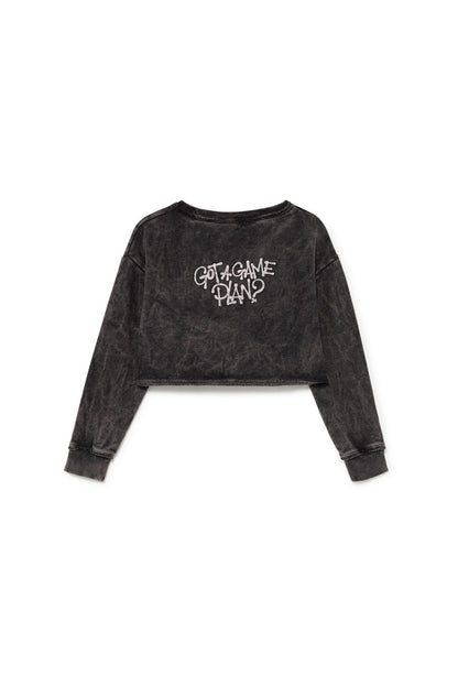 Little Creative Factory Stonewash Crop Top - Faded Black