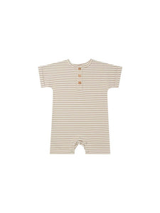 Quincy Mae Short-Sleeve Romper - Warm Grey Stripe