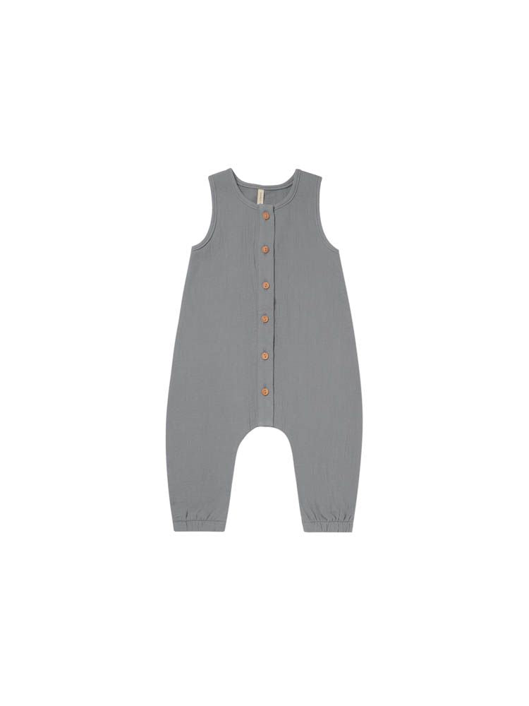 Quincy Mae Woven Button Jumpsuit - Washed Indigo